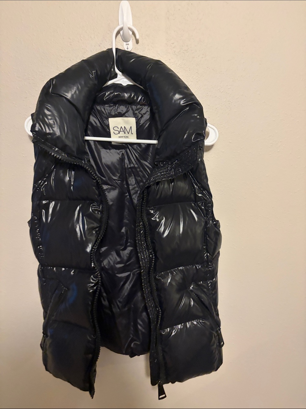 SAM. Black Shiny Quilted Puffer Vest